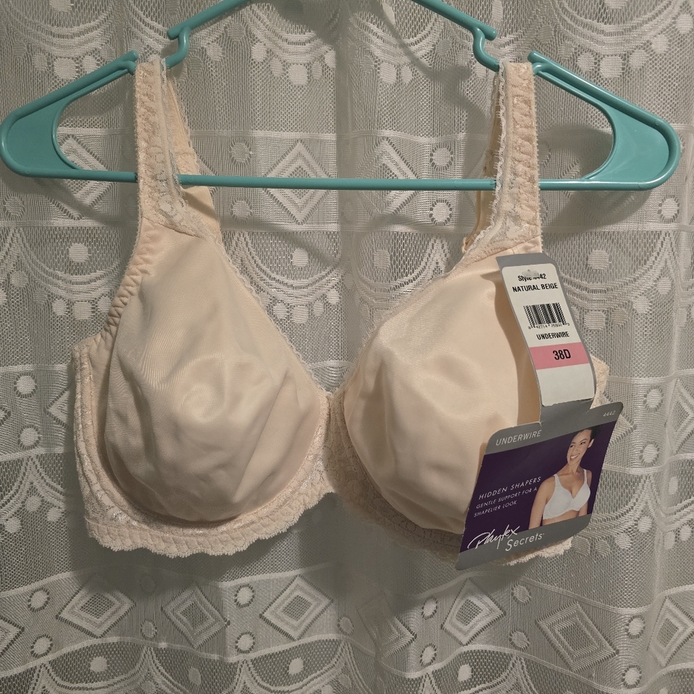 Playtex Secrets Hidden Shapers Underwire Natural Beige 4442 Women's 38D NWT Lace